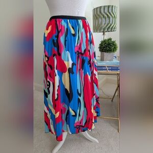 Bright Abstract Print Pleated Maxi Skirt - Multicolor